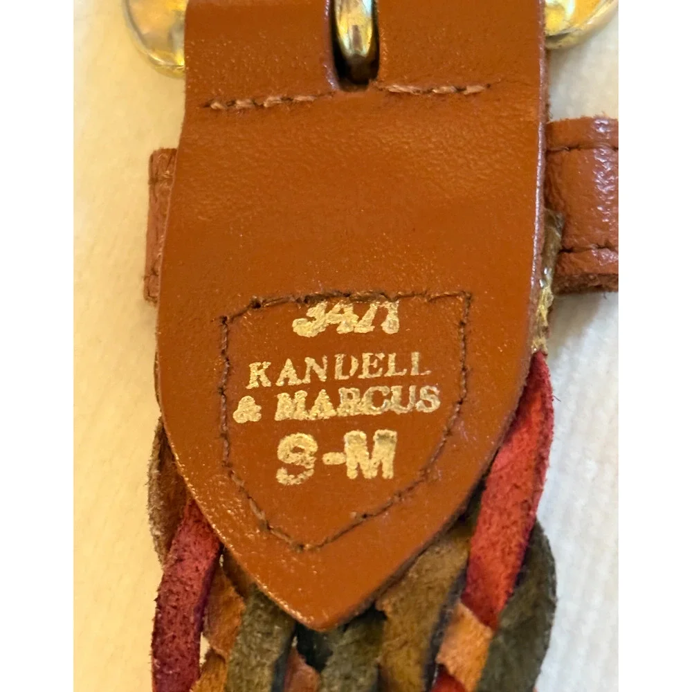 Kandell & Marcus Braided Leather Belt S-M Multicolor Woven Gold Buckle Vintage